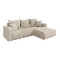 ROHOVÁ SEDAČKA s funkcí spaní, otoman vpravo MILA-L 277x194x86 krémová velur - černá/krémová, kompozitní dřevo/textil (277/194cm) - ALTDECOR