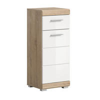 STANDSCHRANK Lambada Bad in Sonoma Eiche hell und weiß hochglanz B/H/T: 37x88x31 cm - Eichefarben, Holz (37/88/31cm)