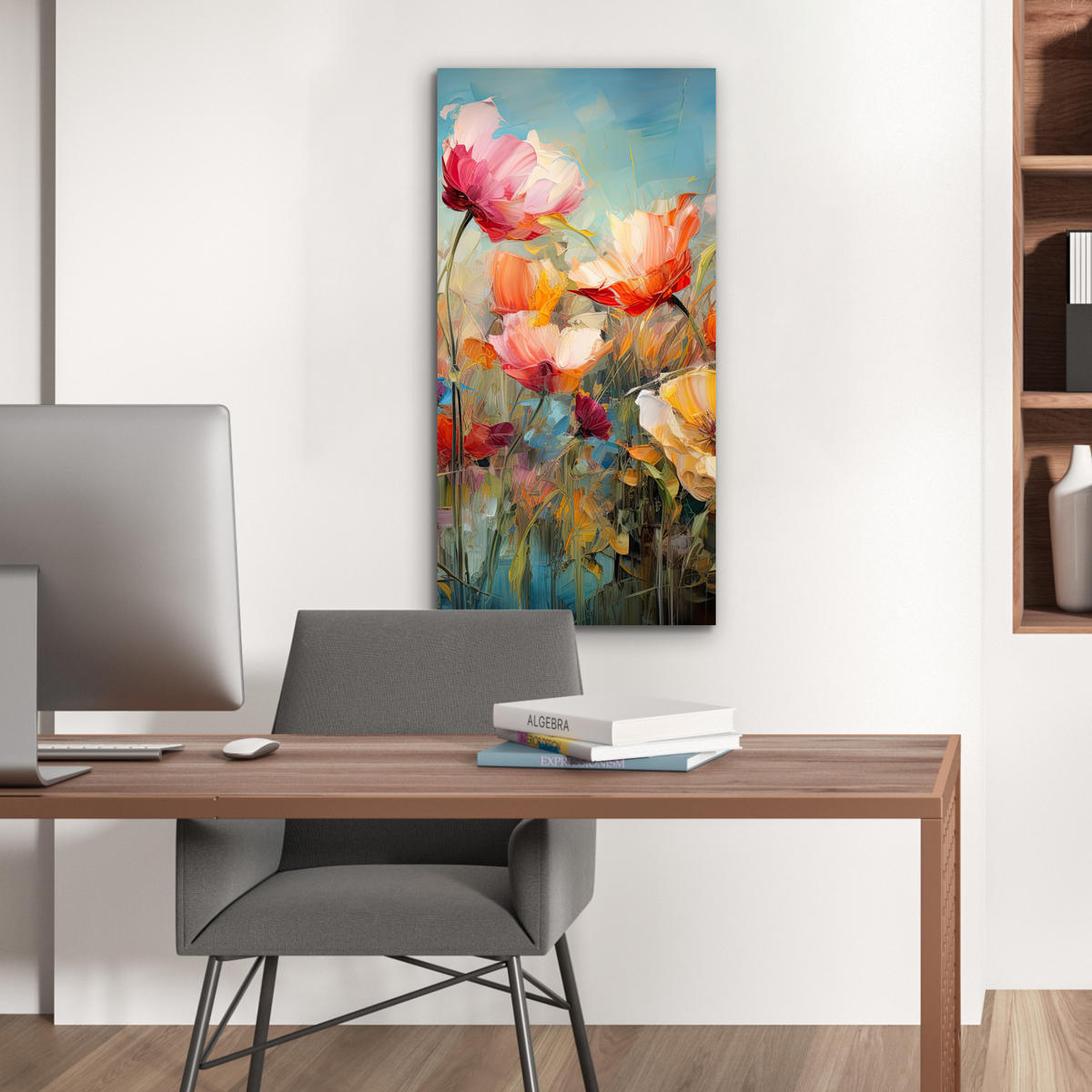 METALLBILD Blumen - Aquarell - Kunst - Botanisch - Natur 40x80 cm - Orange, Metall (40/80cm) - MuchoWow