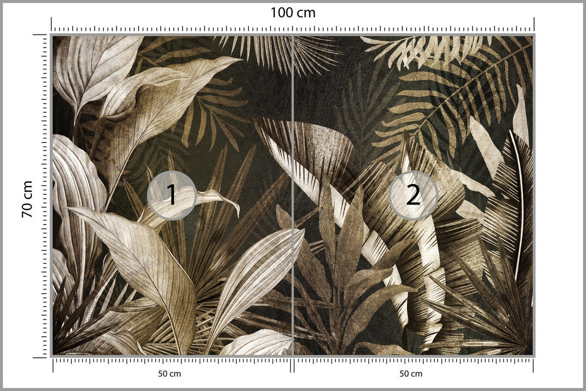 FOTOTAPETE Vintage Tropenpflanzen Blätter Exotisch Modern 100x70 - Beige/Grau, Papier (100/70cm) - Muralo
