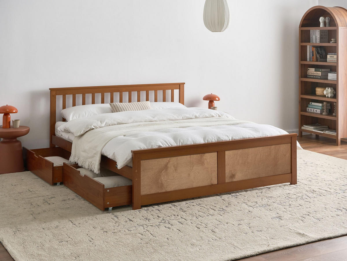 BETT mit 2 Schubladen 160/200 cm Kiefernholz Braun Olendon - Braun, Holz (160/200cm) - Beliani