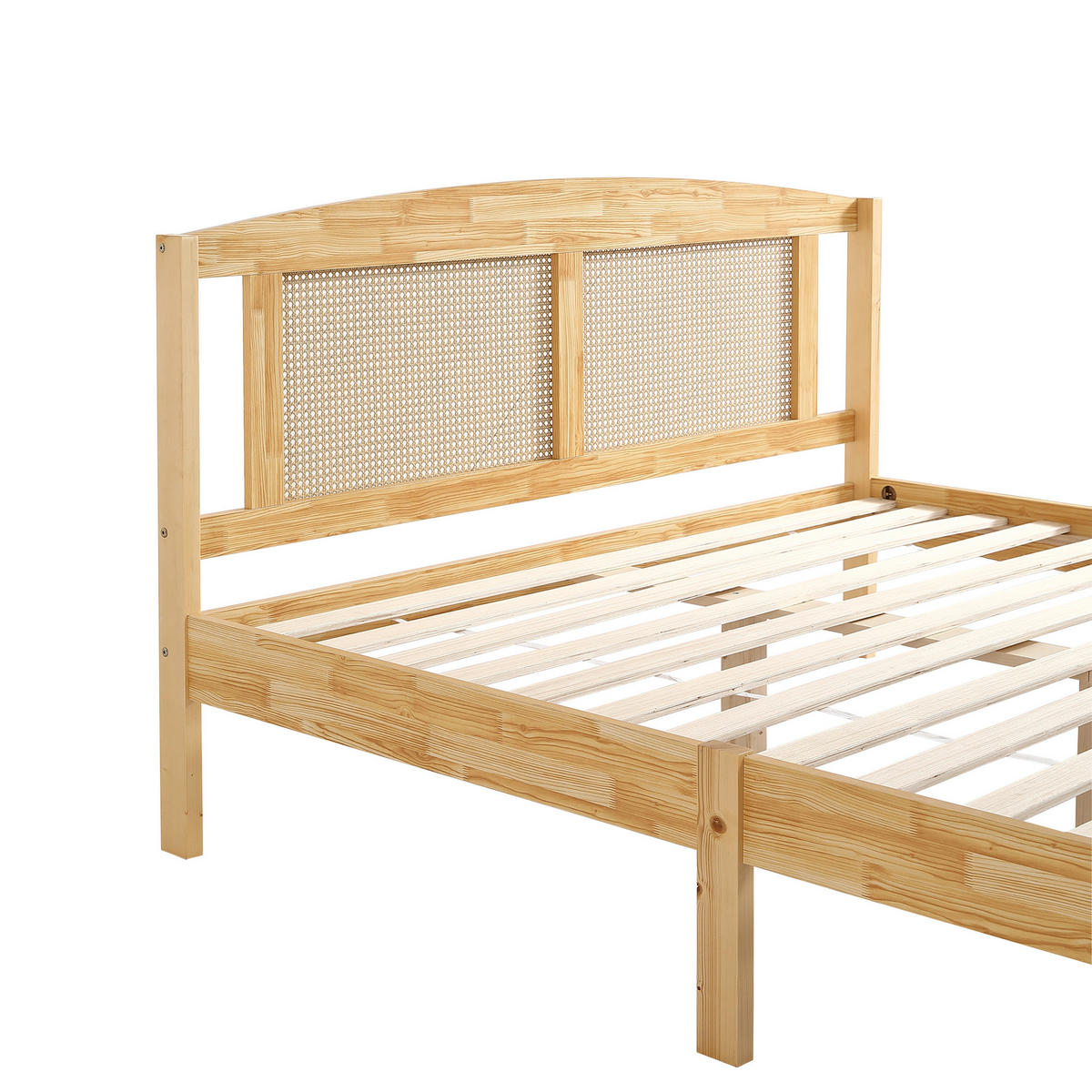 BETT 160/200 cm in Natur mit 15 Latten und Mittelfüßen Kieferholz-Rattan-Design - Naturfarben, Holzwerkstoff (160/200cm) - STILVORA