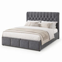 POLSTERBETT 180/200 cm in Grau mit Bettkasten und Nieten Samt - Grau, Holzwerkstoff/Textil (180/200cm) - CHICFURN