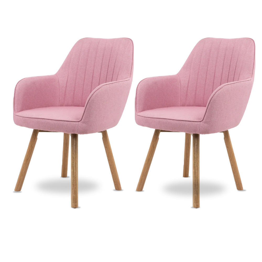 ESSZIMMERSTÜHLE 2er-Set ELLA Stoffbezug Rosa Eichenholz - Rosa, Eichenholz/Holz (47/85/47cm) - DELUKE
