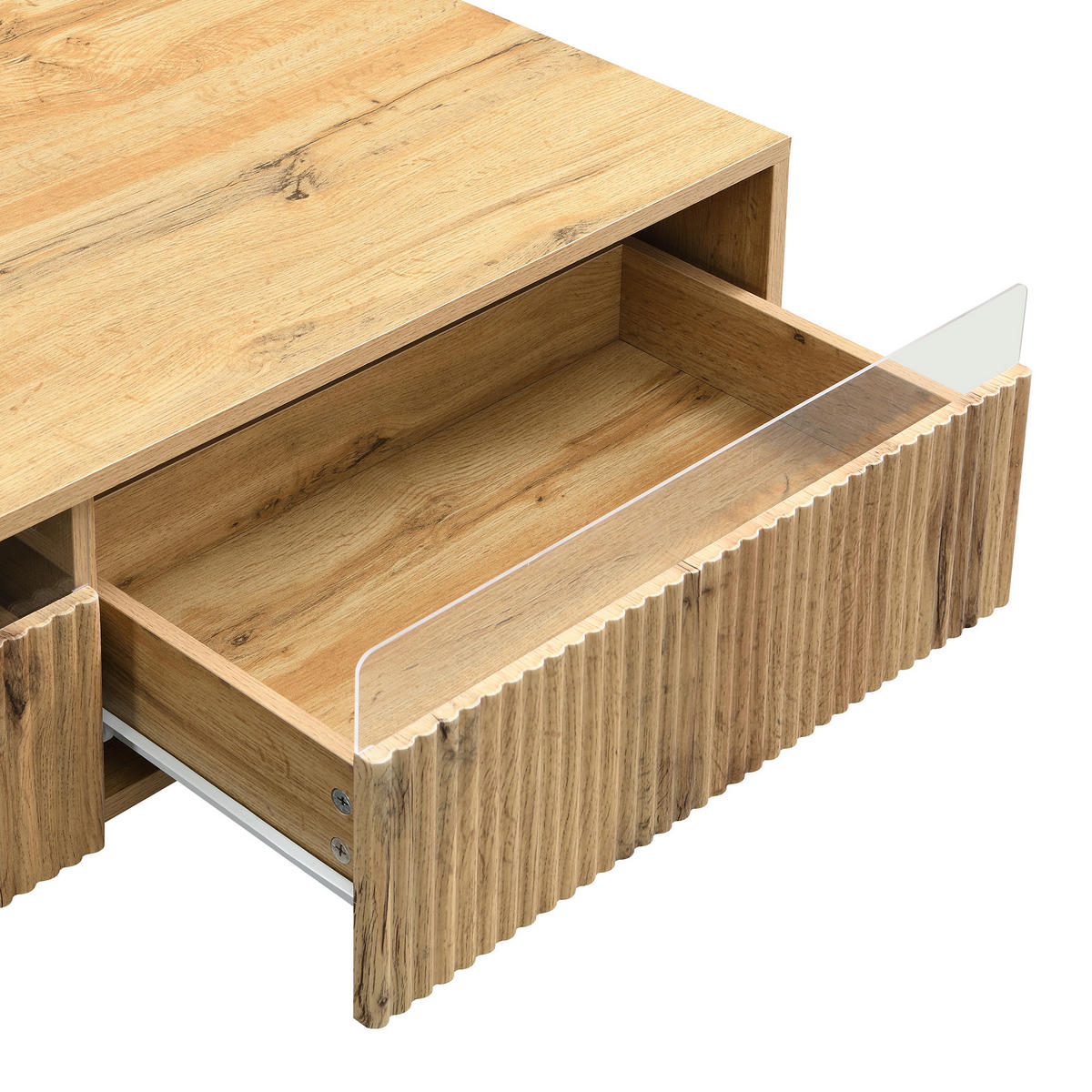 COUCHTISCH mit LED-Beleuchtung Eiche Nachbildung und 2 Schubladen - Eichefarben, Holzwerkstoff/Metall (50/110/40cm) - Urban Meuble