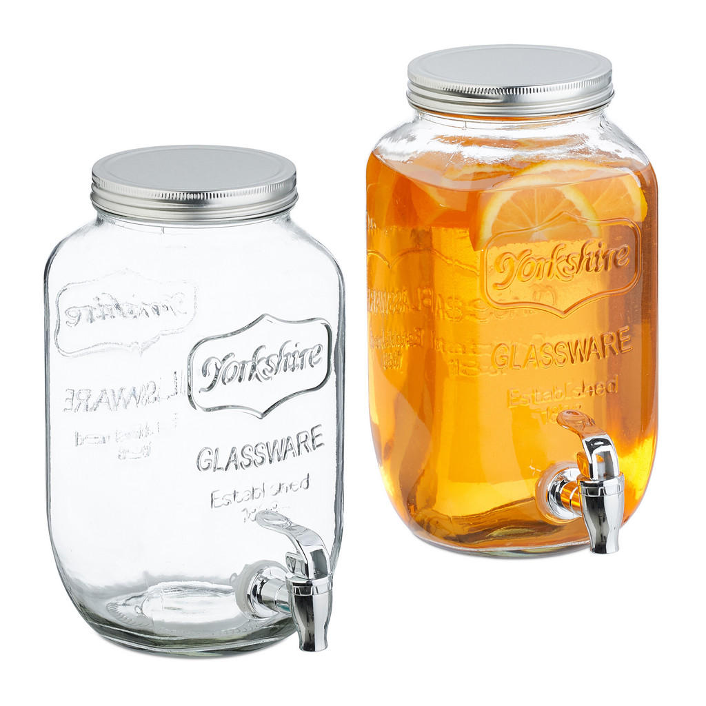 Relaxdays DÁVKOVAČ Transparentní Stříbrná Kohoutek 3,5 l