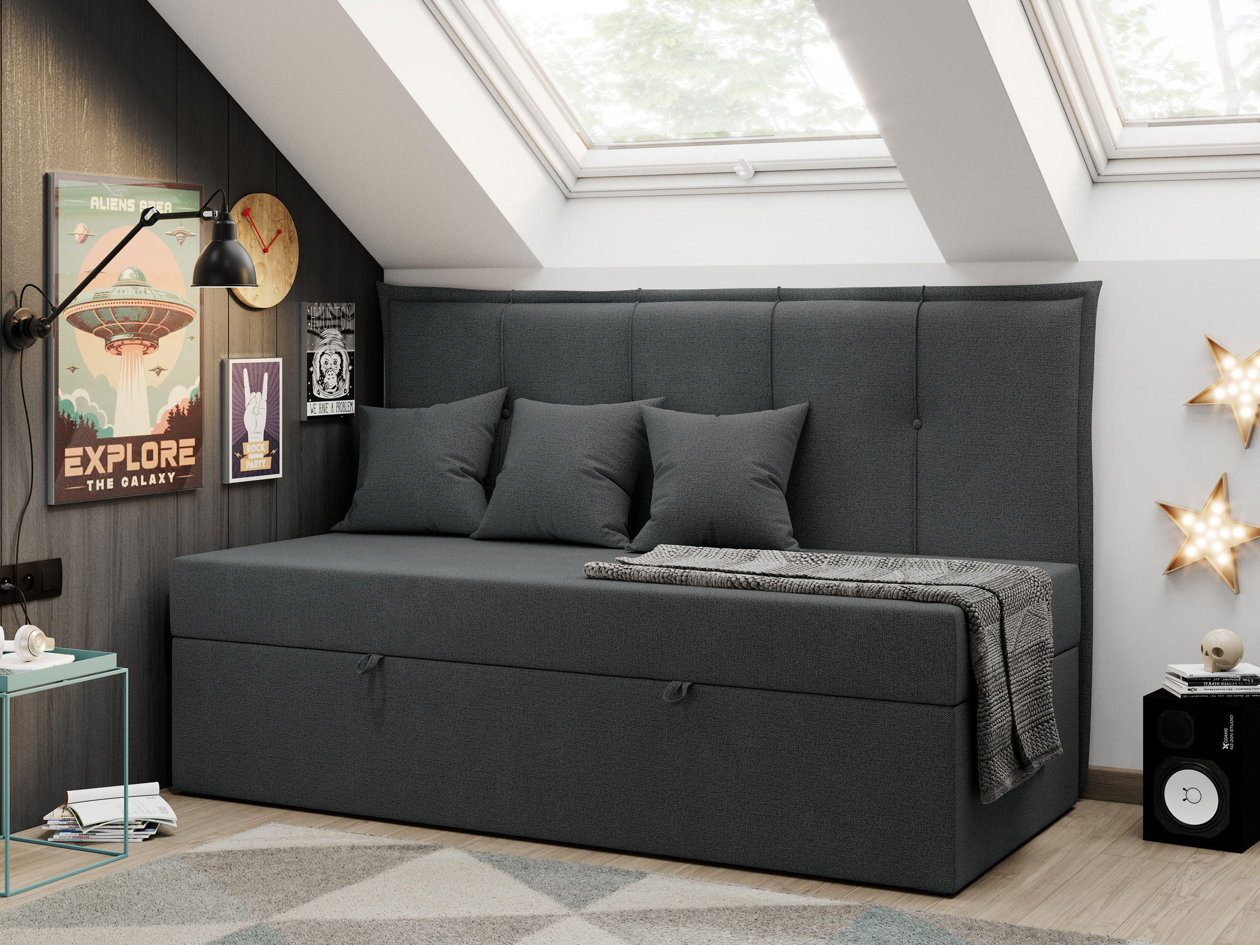 BOXBETT BANCO 90/200 Dunkelgrau Struktur - H3 - Dunkelgrau, Holz/Textil (90/200cm) - MKS