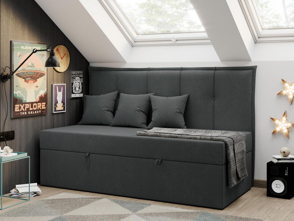 BOXBETT BANCO 90/200 Dunkelgrau Struktur - H3 - Dunkelgrau, Holz/Textil (90/200cm) - MKS
