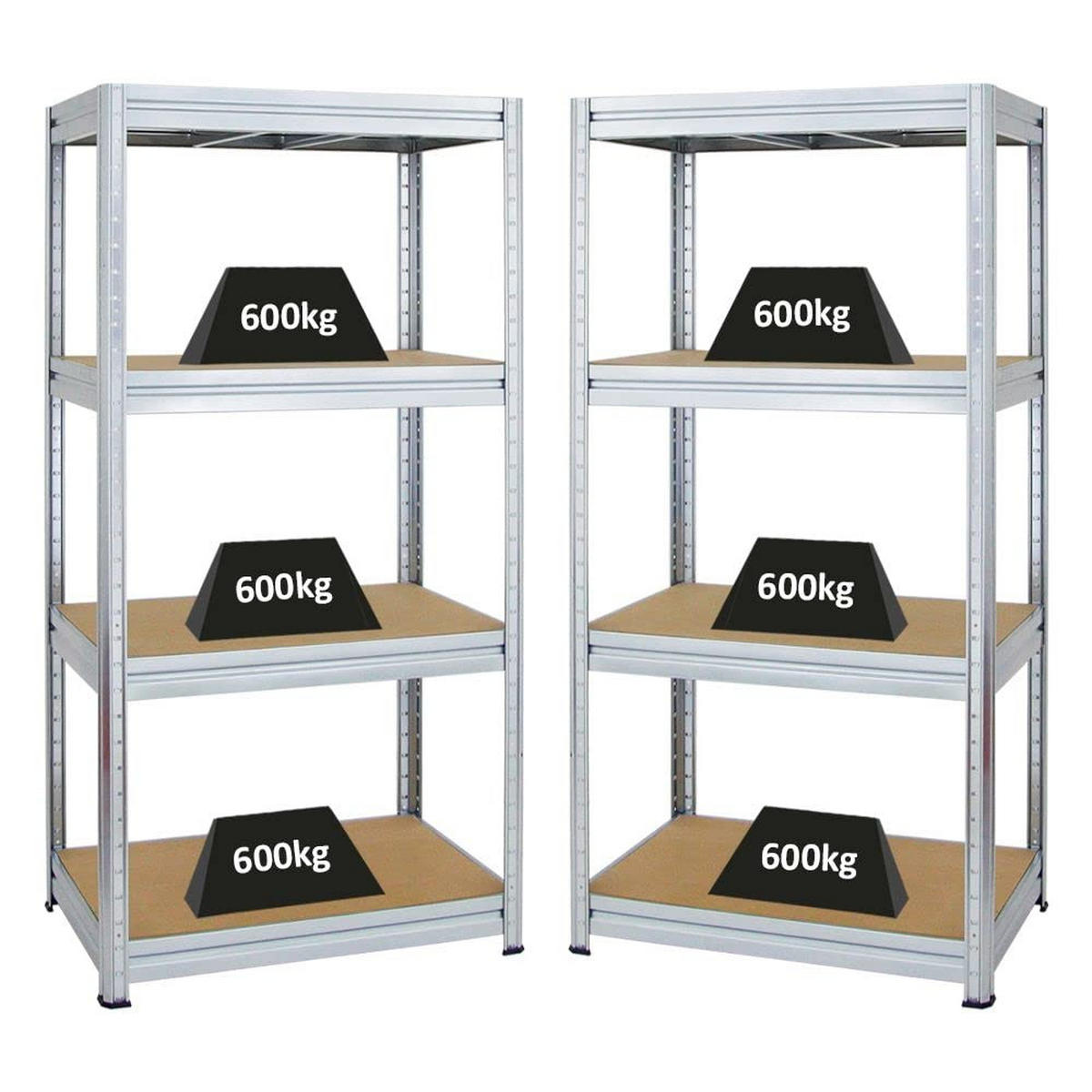 SCHWERLASTREGAL Dino 2er-Set mit 2x 180x90x60 cm Fachlast 600 kg Verzinkt - Silberfarben, Metall (180/180/60cm) - PROREGAL