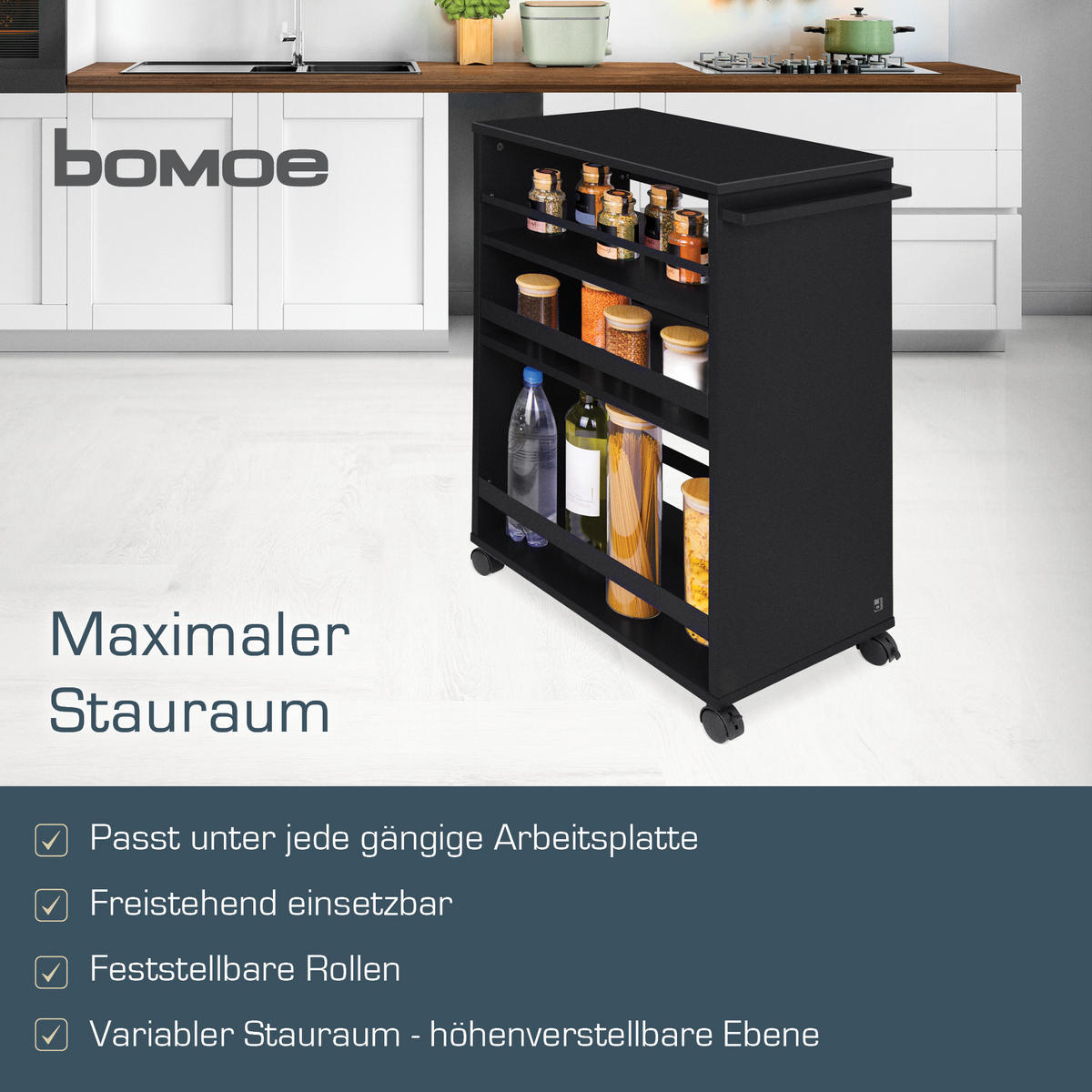 UNIVERSALWAGEN Bengt Schwarz - Schwarz, Naturmaterialien/Holz (38/79/50cm) - BoMoe