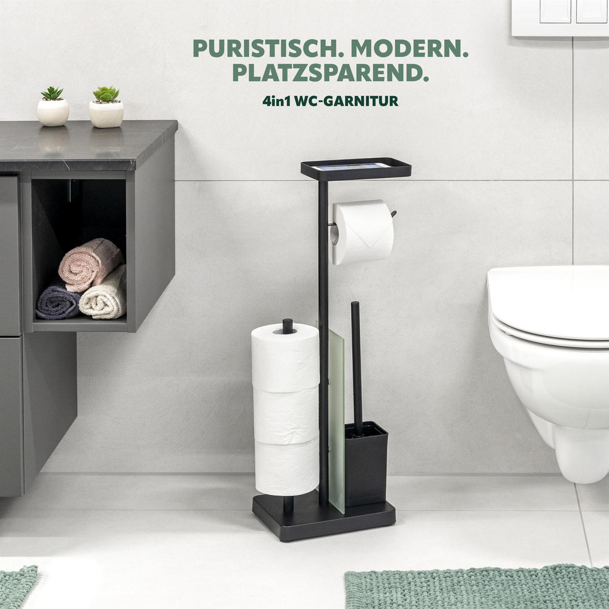 WC-GARNITUR, schwarz - Schwarz, Metall (18/66.5/23cm) - eluno