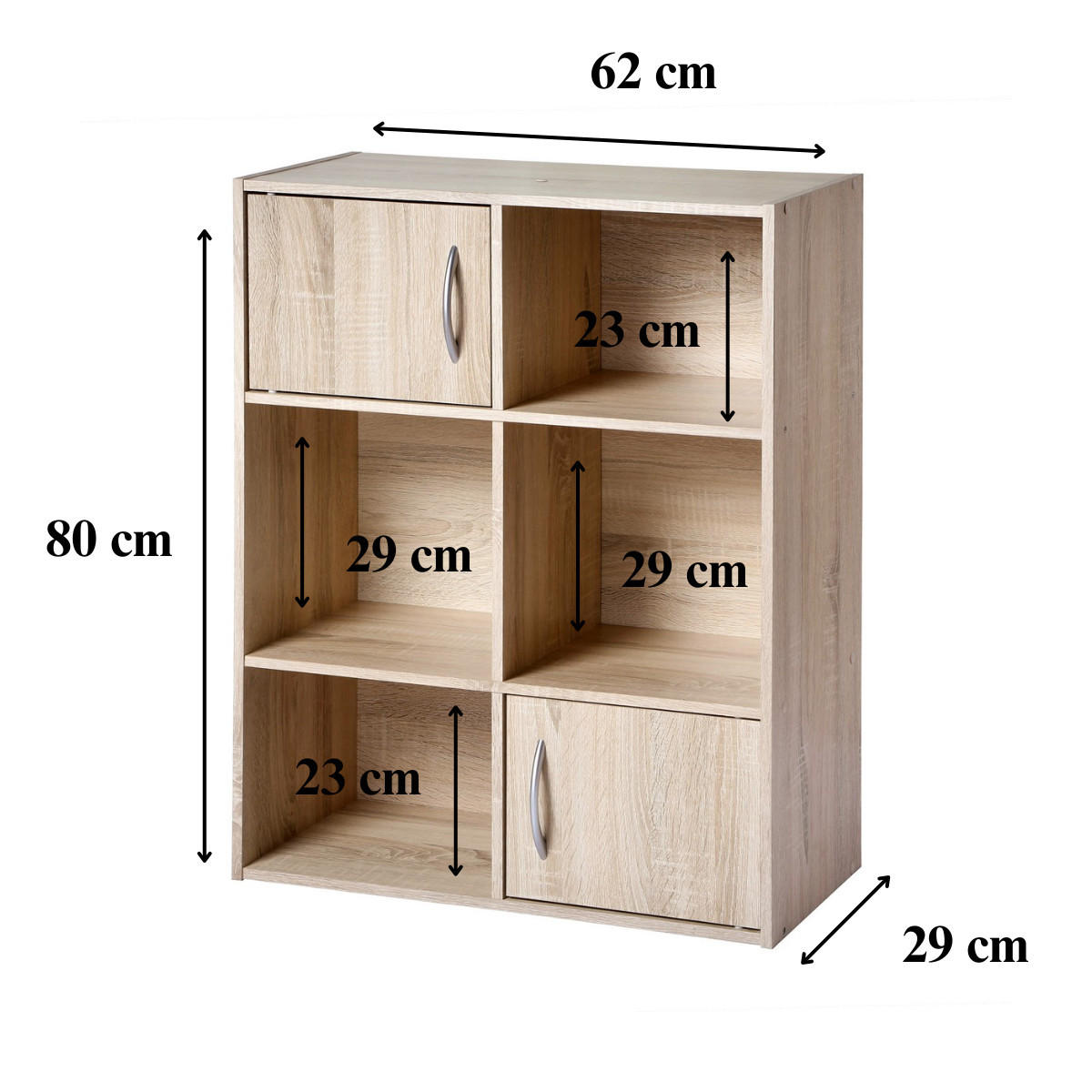AUFBEWAHRUNGSREGAL 6 Fächer mit 2 Türen - L61,5 cm - Eschefarben, Holzwerkstoff (29.5/80/32.6cm) - Calicosy