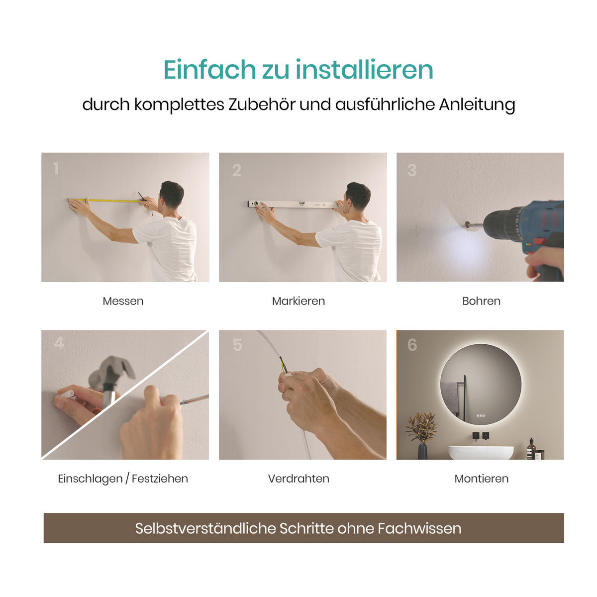 BADSPIEGEL rund mit Beleuchtung rahmenlos Ø70 cm - Weiß, Glas (70/3.5/70cm) - EMKE