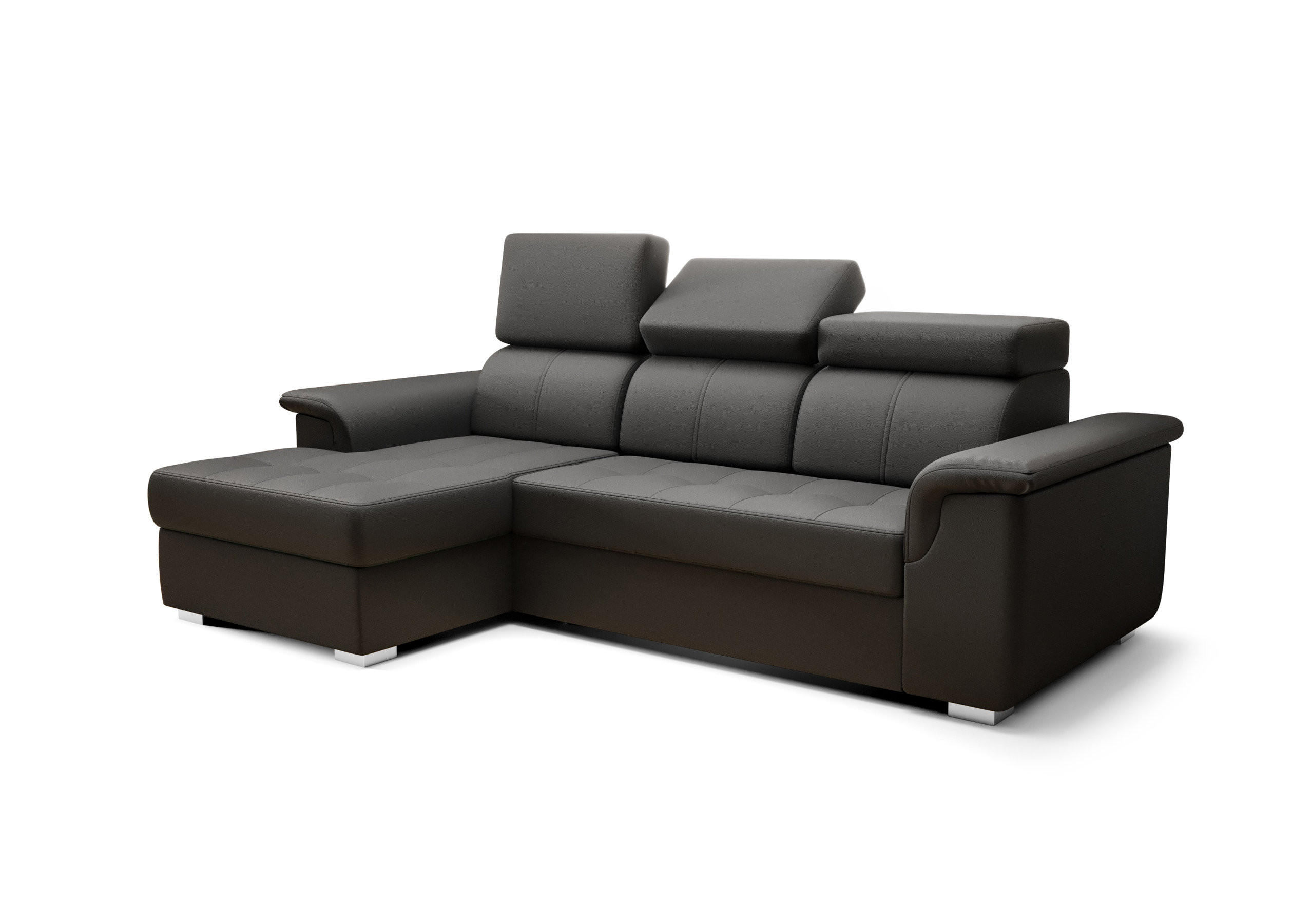 ECKSOFA KONGO RBN06, Eckcouch in L-Form mit Schlaffunktion, Farbe: Schwarz, Kunstleder, Ottomane Links - Schwarz, Textil (247/165cm) - O-Sofa