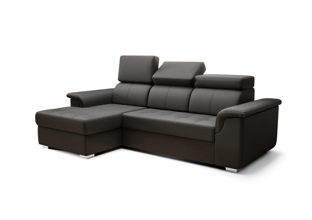ECKSOFA KONGO RBN06, Eckcouch in L-Form mit Schlaffunktion, Farbe: Schwarz, Kunstleder, Ottomane Links - Schwarz, Textil (247/165cm) - O-Sofa