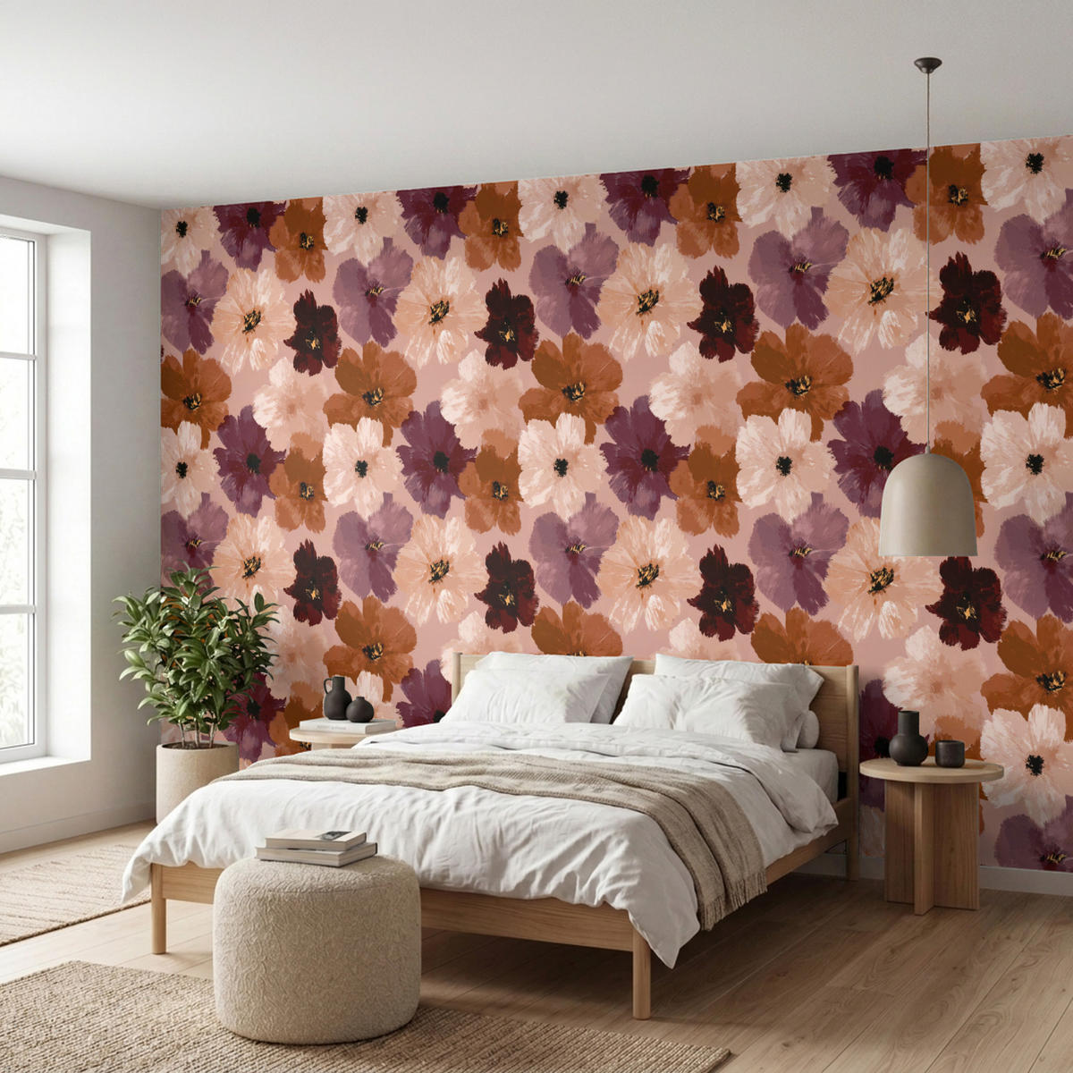 TAPETE - Blumen - Abstrakt - Erdtöne - 450x220 cm - Multicolor, Papier (450/220cm) - OnlyWow