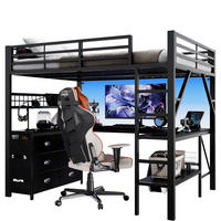HOCHBETT 140x200 cm in Schwarz mit Schreibtisch, Schubladen und LED-Beleuchtung - Schwarz, Holzwerkstoff (140/200cm) - IVMEU