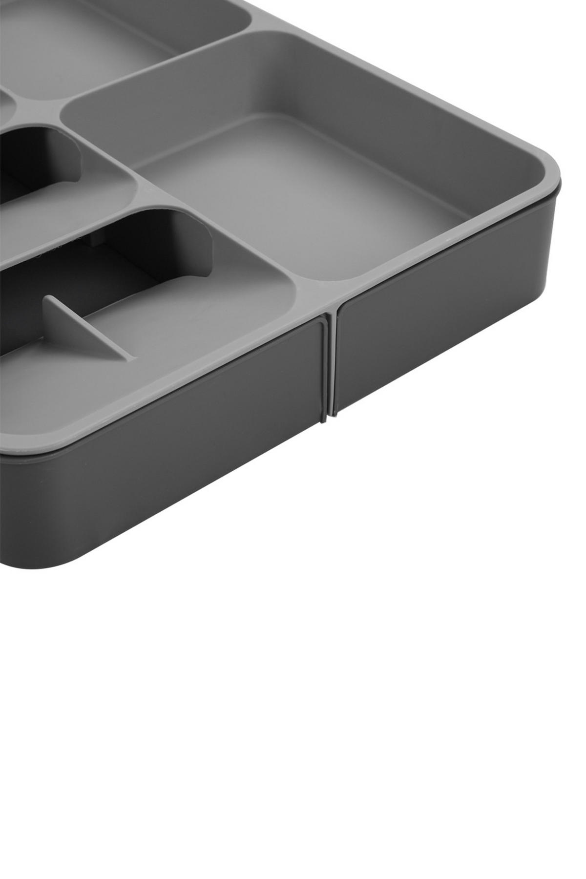 BESTECKORGANIZER Verstellbar für Schubladen aus PP in Grau Rechteckig Umweltfreundlich & ungiftig Ordnung schaffen 28 x 39 x 5,5 cm - Grau, Kunststoff (28/3.5/29cm) - Livingandhome
