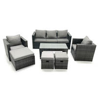 GARTENMÖBEL-SET COUCHTISCH SESSEL SOFA mit HOCKER Polyrattan Dunkelgrau Gemischt 8-Sitzer - Dunkelgrau/Grau, Glas/Kunststoff - Fimous