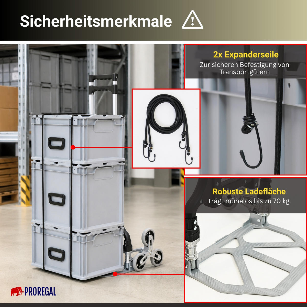 TREPPENSTEIGER Sackkarre Elephant klappbar 100x39x47cm Traglast 70kg AluminiumrahmenTRR Fachgummiräder Silber - Silberfarben, Metall (47/39/100cm) - PROREGAL