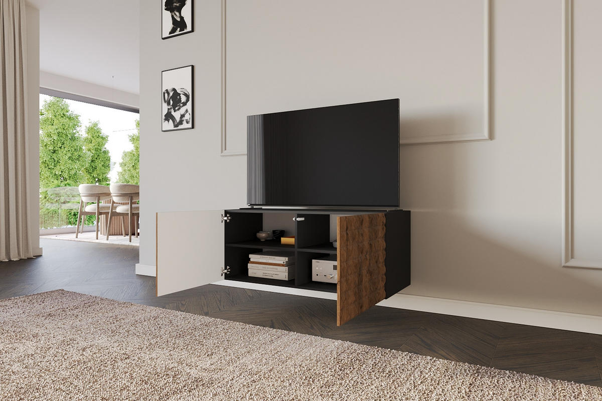 LOWBOARD VIRA-W 100x40x41 cm - Schwarz / Katania - Eiche Wotan, Holzwerkstoff (100/40/41cm) - ALTDECOR