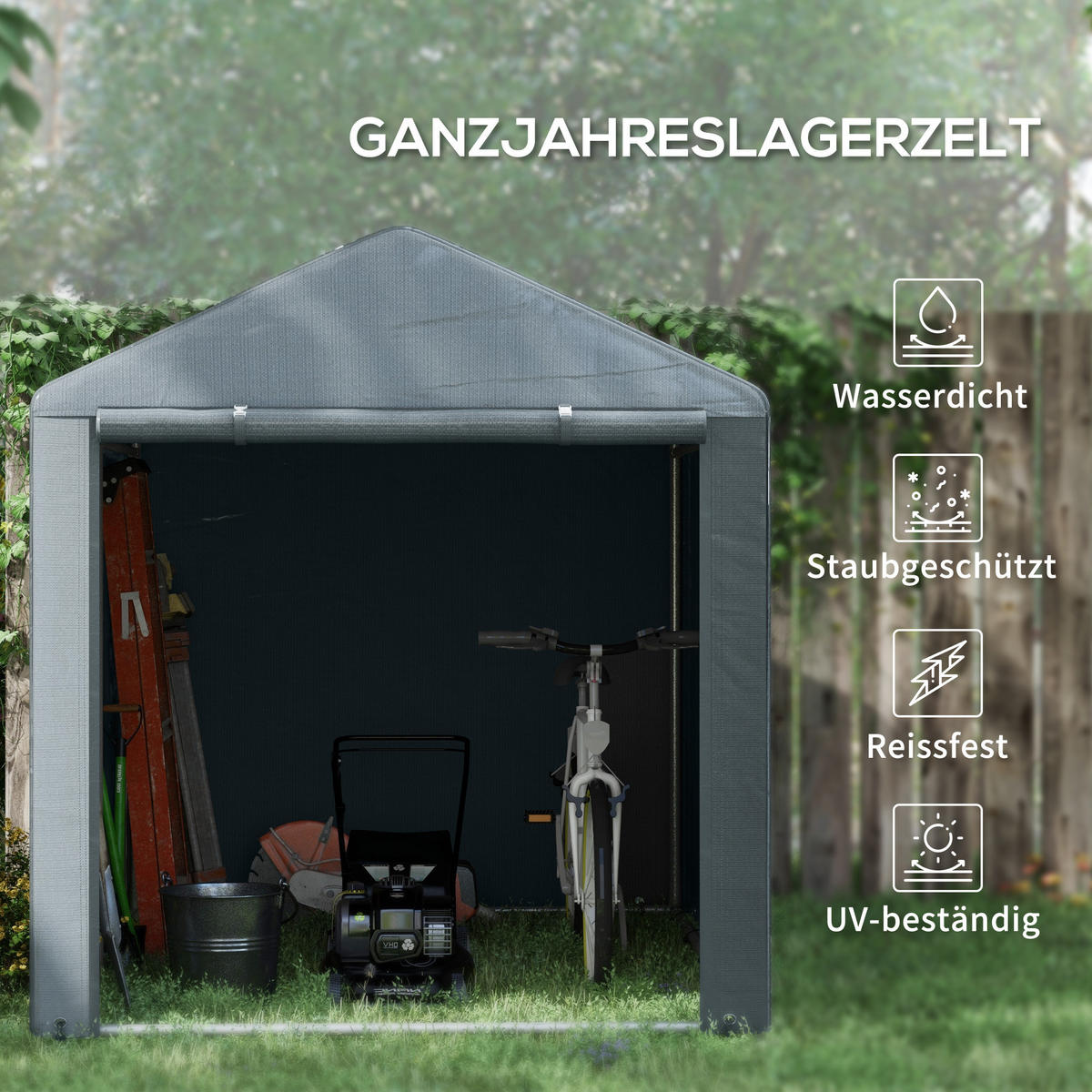 GARAGENZELT mit UV-Schutz, für Gartengeräte, Motorrad, Dunkelgrau - Dunkelgrau, Kunststoff/Metall (218/172/160cm) - Outsunny