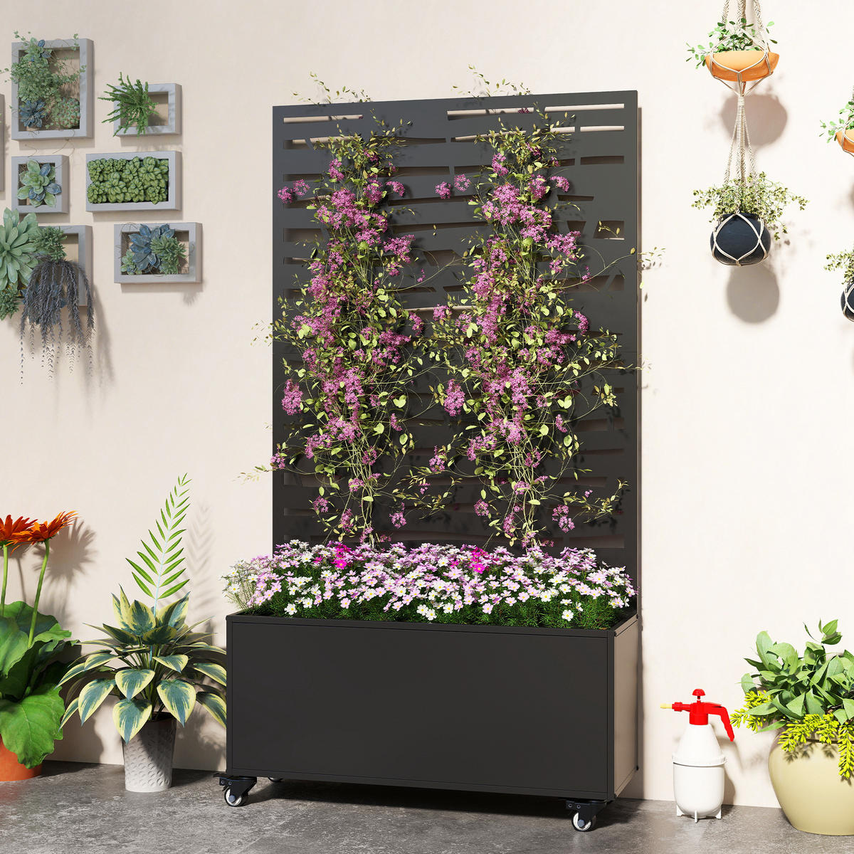 HOCHBEET DE-12280 auf Rollen mit Sichtschutz, 90/30/160 cm Schwarz - Schwarz, Metall (90/160/30cm) - ComfortXL
