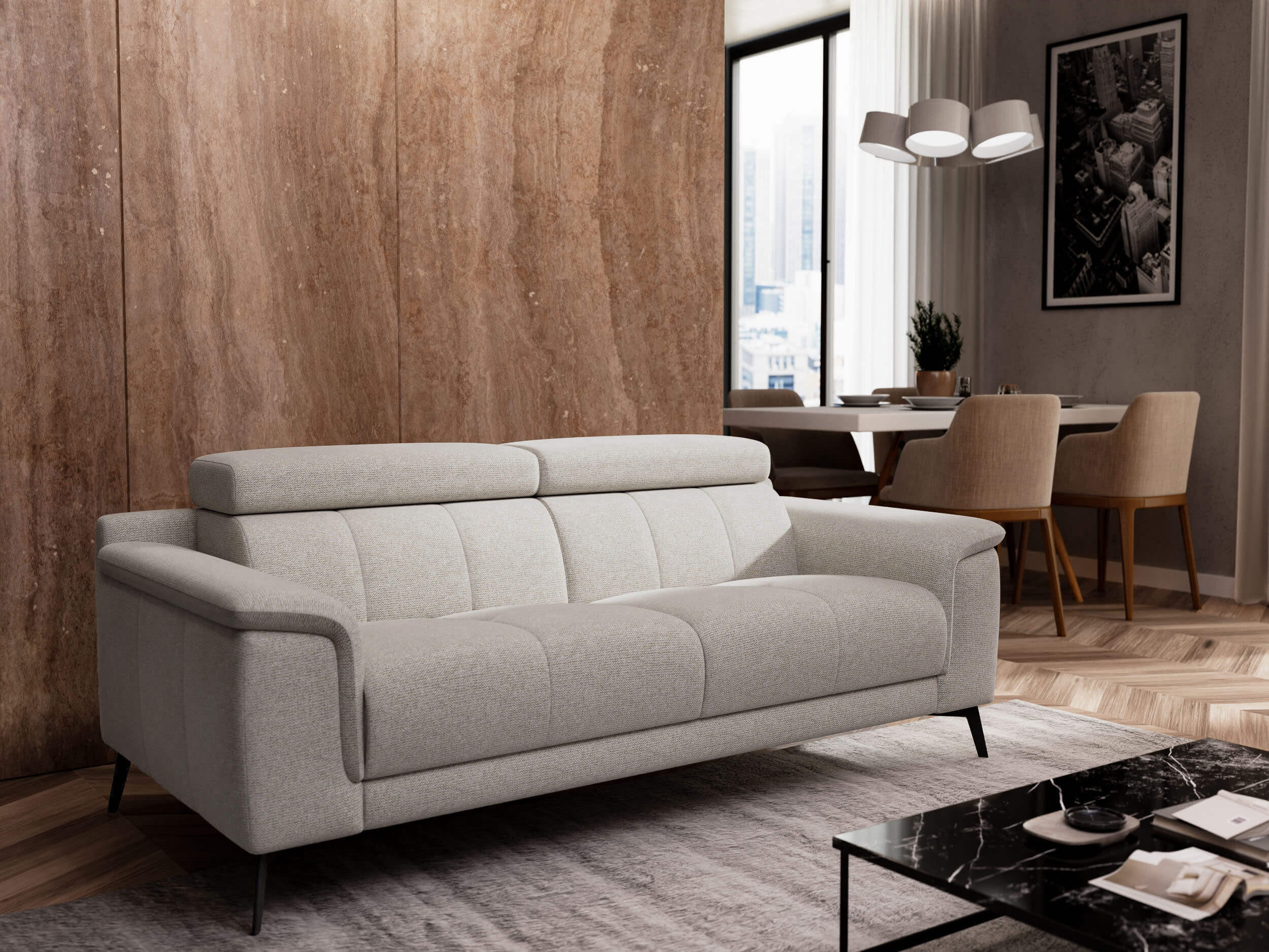 SOFA FIERO 3-Sitzer, hellgrau - Hellgrau/Schwarz, Holzwerkstoff/Textil (212/82/103cm) - Courtois Laville
