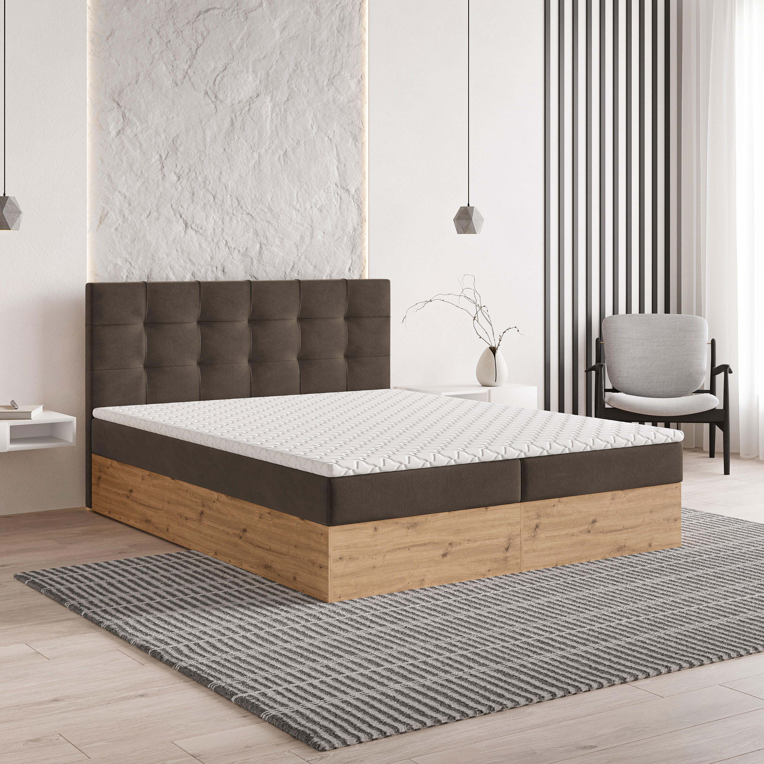 BOXBETT MOLVEN 140x200 cm mit Matratze und Topper - Braun - Braun, Holz (140/200cm) - MASSENO