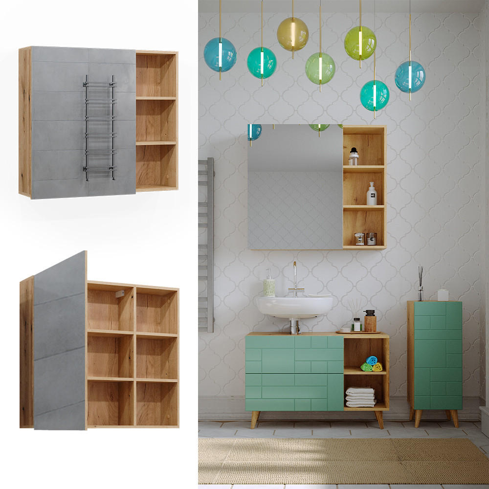 BADSPIEGELSCHRANK Rudi Eiche 90 x 80.9 cm mit Tür und offenen Fächern - Eichefarben, Holzwerkstoff (90/80.9/22.1cm) - Vicco
