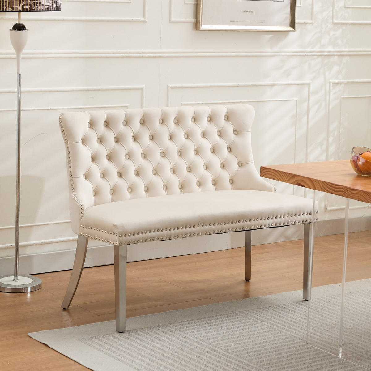SITZBANK DE-36330 2-Sitzer mit silbernen Beinen Beige - Beige, Metall (116/89.5/58cm) - ComfortXL