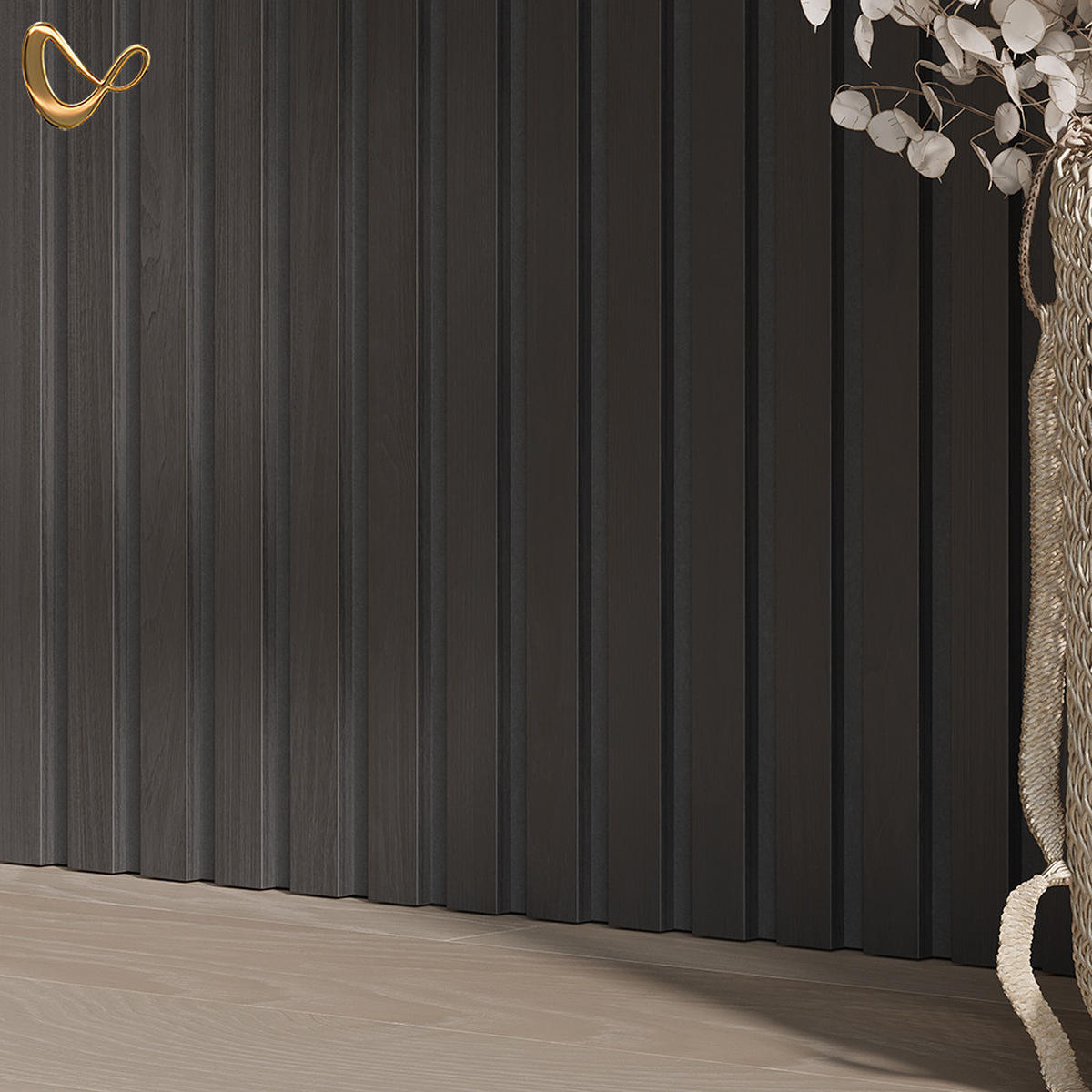 WANDPANEELE Grivola Schwarz 4 Stück - Schwarz, Holzwerkstoff (120/40/1.8cm) - Livinity®