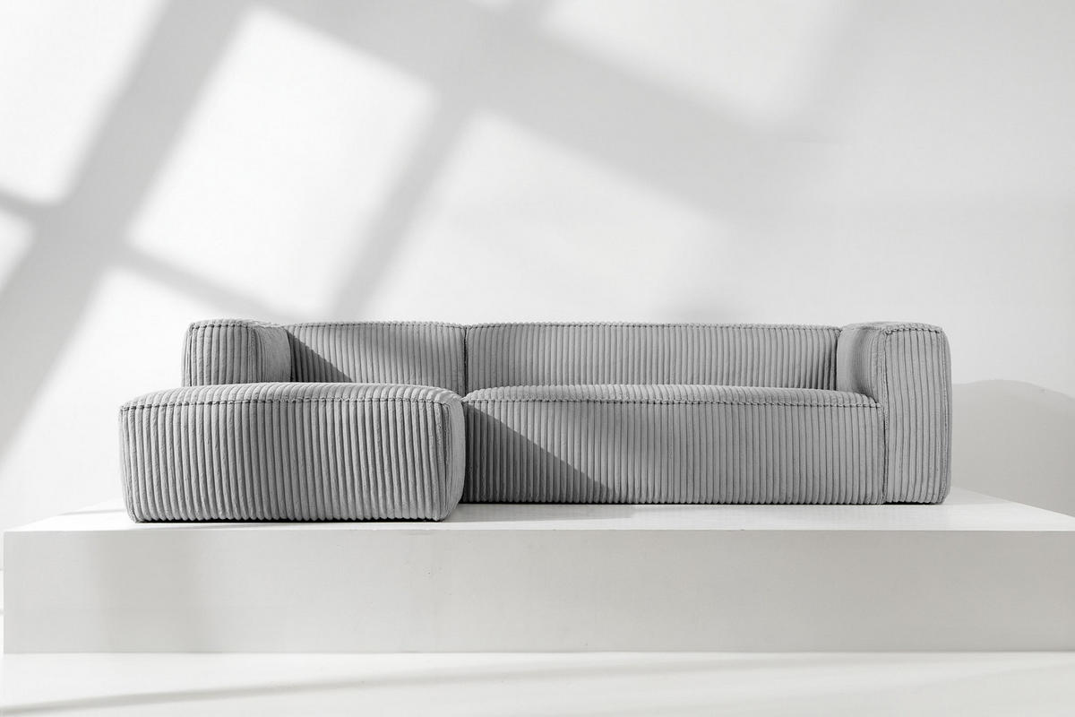 ECKSOFA-LINKS FEROX Modern, Cord-Stoff, hellgrau - Hellgrau, Textil (305/175cm) - KONSIMO®