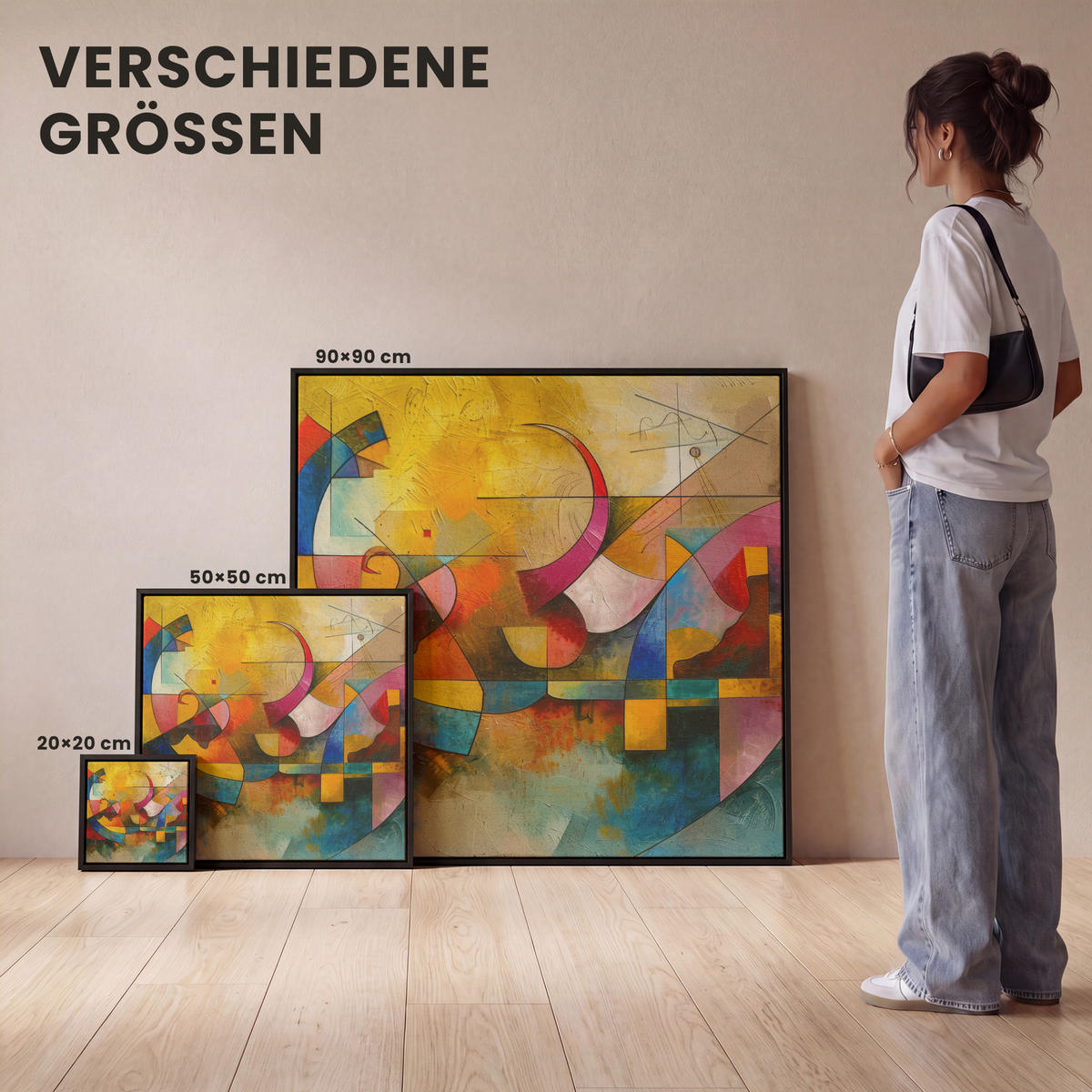 LEINWAND Bilder mit Rahmen - Kunst - Abstrakt - Modern - 90x90 - Gelb, Textil (90/90cm) - MuchoWow