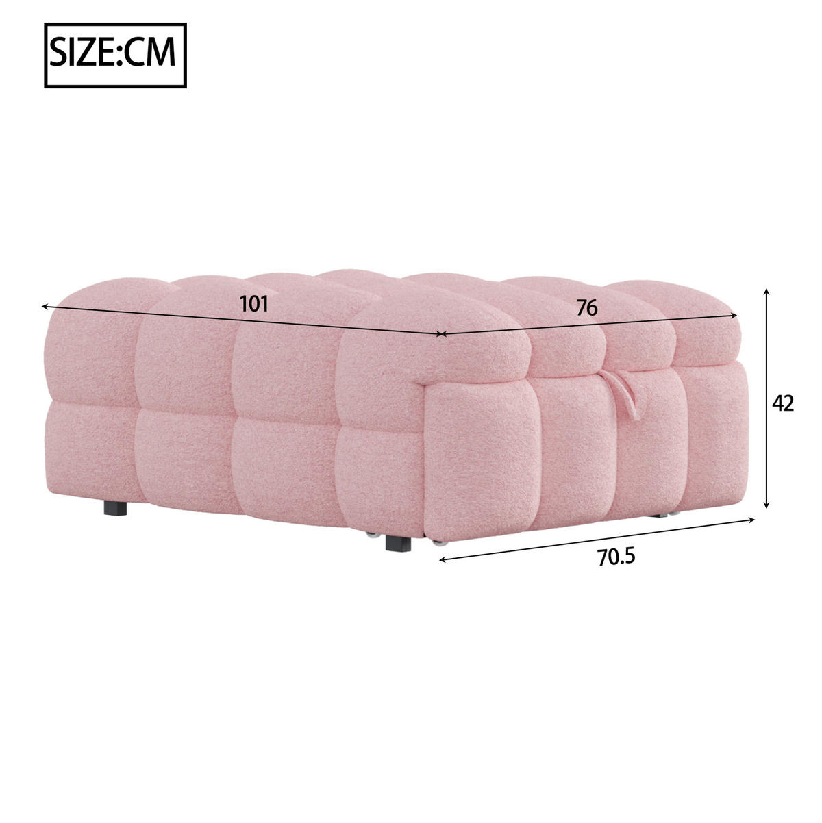 BETT 183/76/42 cm Rosa aus Teddy mit 2-in-1-Funktion - Rosa, Textil (70/180cm) - OKMYHOME
