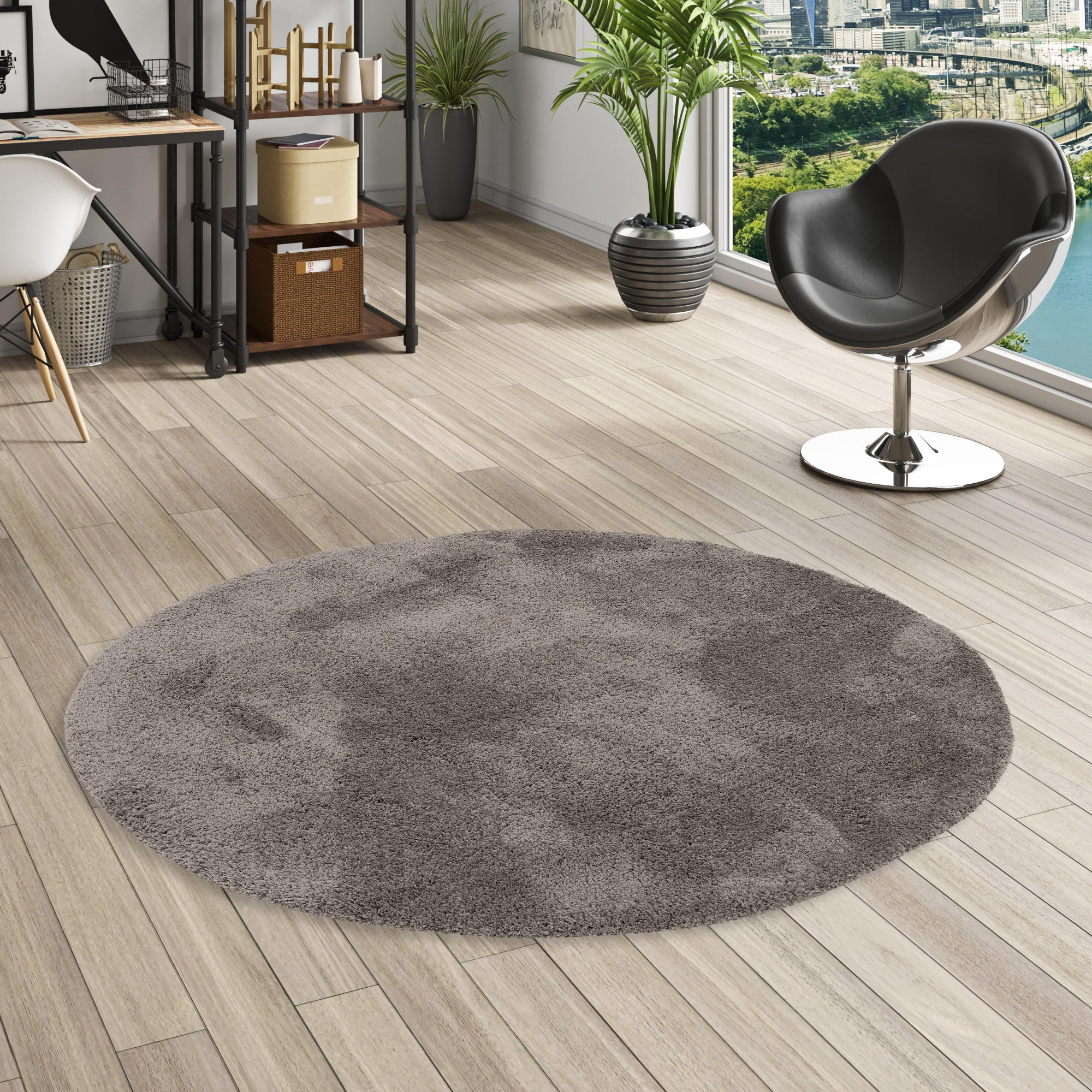 LUXUS SUPER HOCHFLOR SHAGGY TEPPICH LUCA RUND - Anthrazit, Textil (200/200cm) - Pergamon