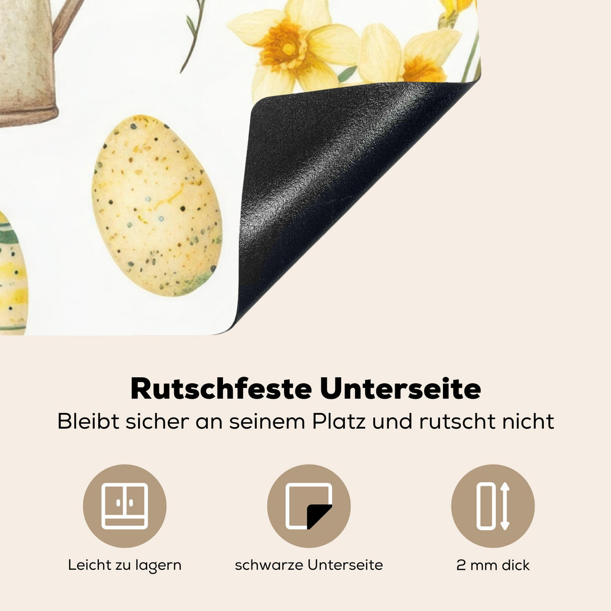 HERDABDECKPLATTE Gießkanne - Blumen - Eier Induktionsmatte 78x78 cm - Weiß, Kunststoff (78/78/0.2cm) - MuchoWow