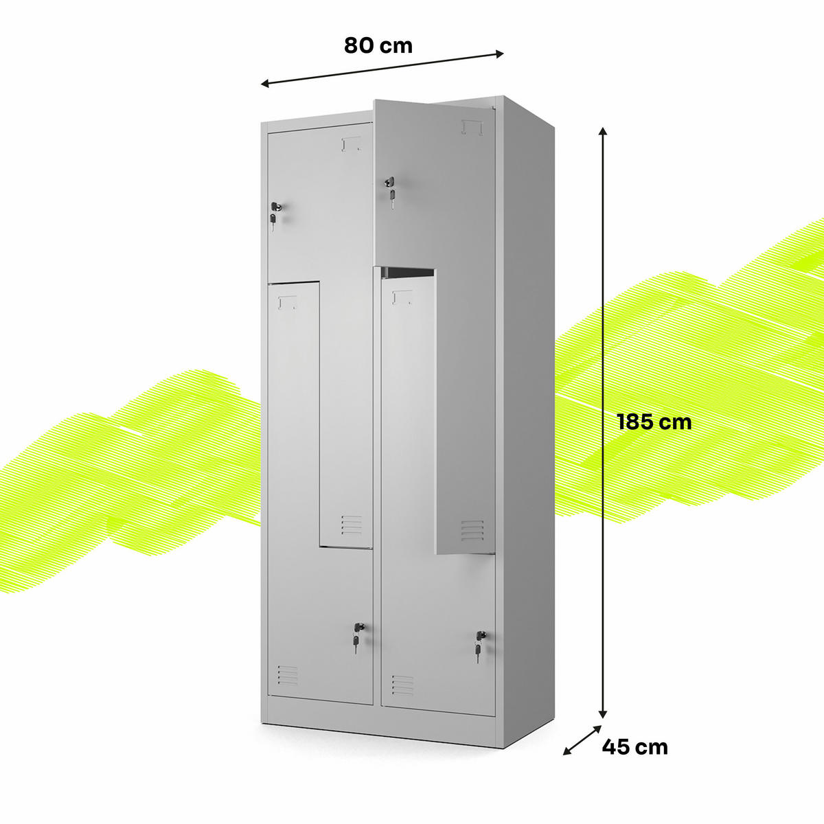 MEHRZWECKSCHRANK 4-türig mit 4 Fächer Hellgrau 80x185x45cm - Hellgrau, Metall (80/185/45cm) - Muralo