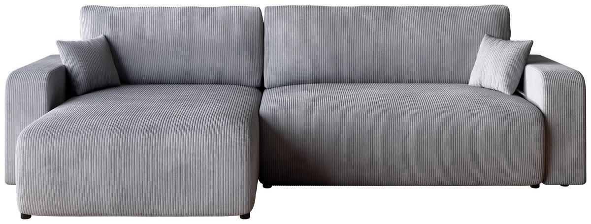 ECKSOFA PUMI XL mit Schlaffunktion Hellgrau Cord - Hellgrau, Textil (274/148cm) - Bromarkt