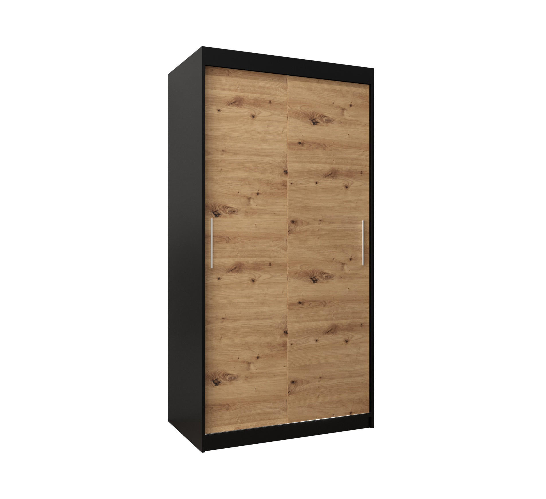 Abiks Möbel SCHWEBETÜRENSCHRANK Schwarz, Eiche Artisan 100cm × 62cm × 200cm