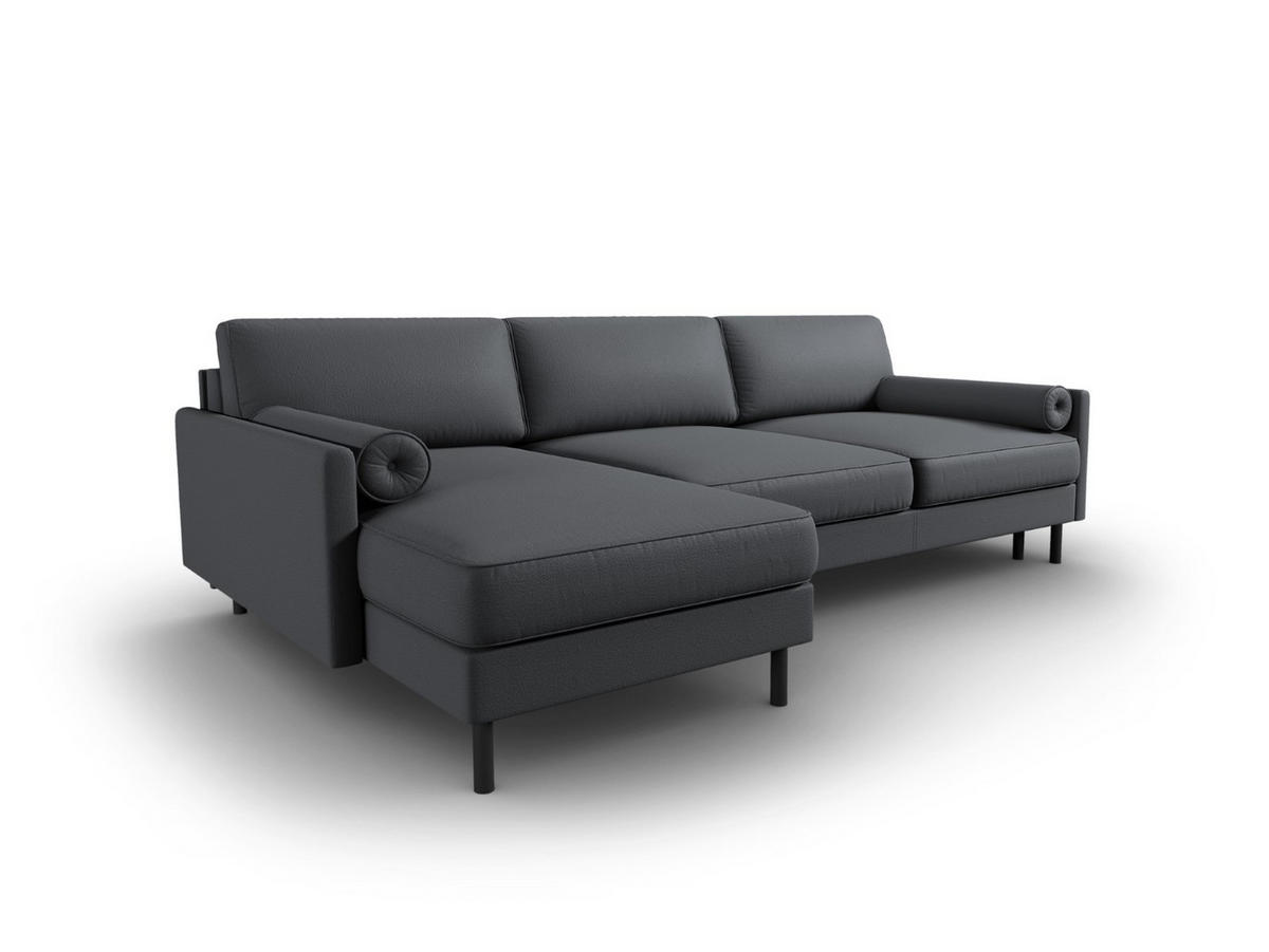AUSKLAPPBARES-ECKSOFA links mit Container Scott aus strukturiertem Stoff dunkelgrau 5 Sitzplätze - Dunkelgrau, Textil (142/212cm) - Micadoni