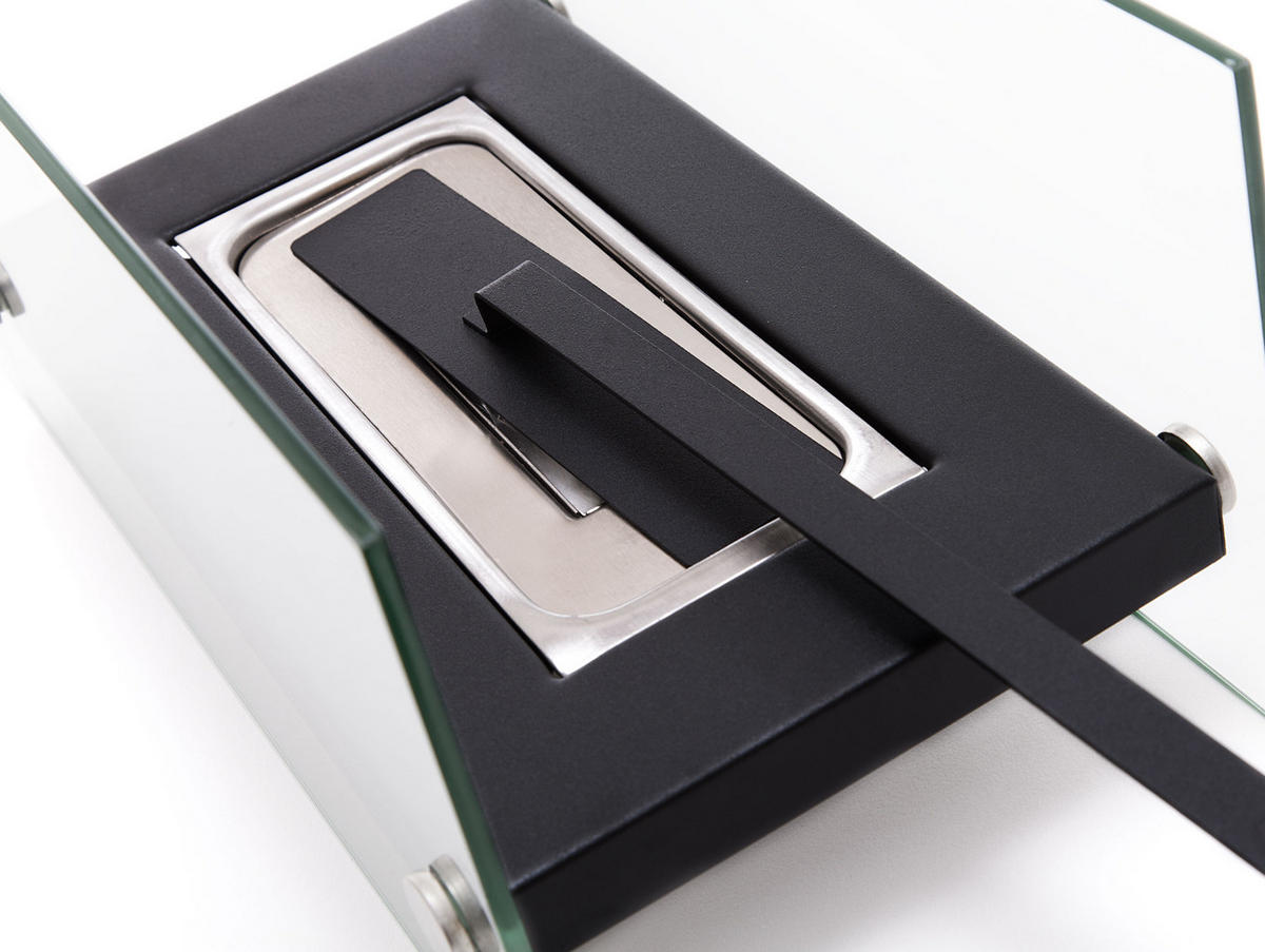 BIOETHANOL-KAMIN Schwarz Tischmodell inklusive 0.25 L Brennblock - Schwarz, Glas (34/16/16cm) - Purline