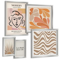 BILDER SET 5er Set - 50x50 cm & 20x30 cm & 40x60 cm Silberner Rahmen - Sonnen-Boho-Pastelltönen - Silberfarben, Kunststoff (40/60cm) - TULUP