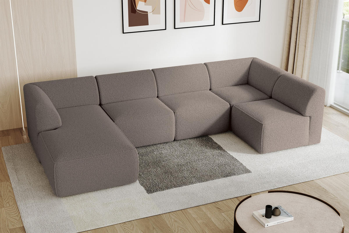 WOHNLANDSCHAFT Ottomane Links MOVA 345x180x78 Braun Bouclé - Schwarz/Braun, Holzwerkstoff/Kunststoff (180/78/345cm) - ALTDECOR