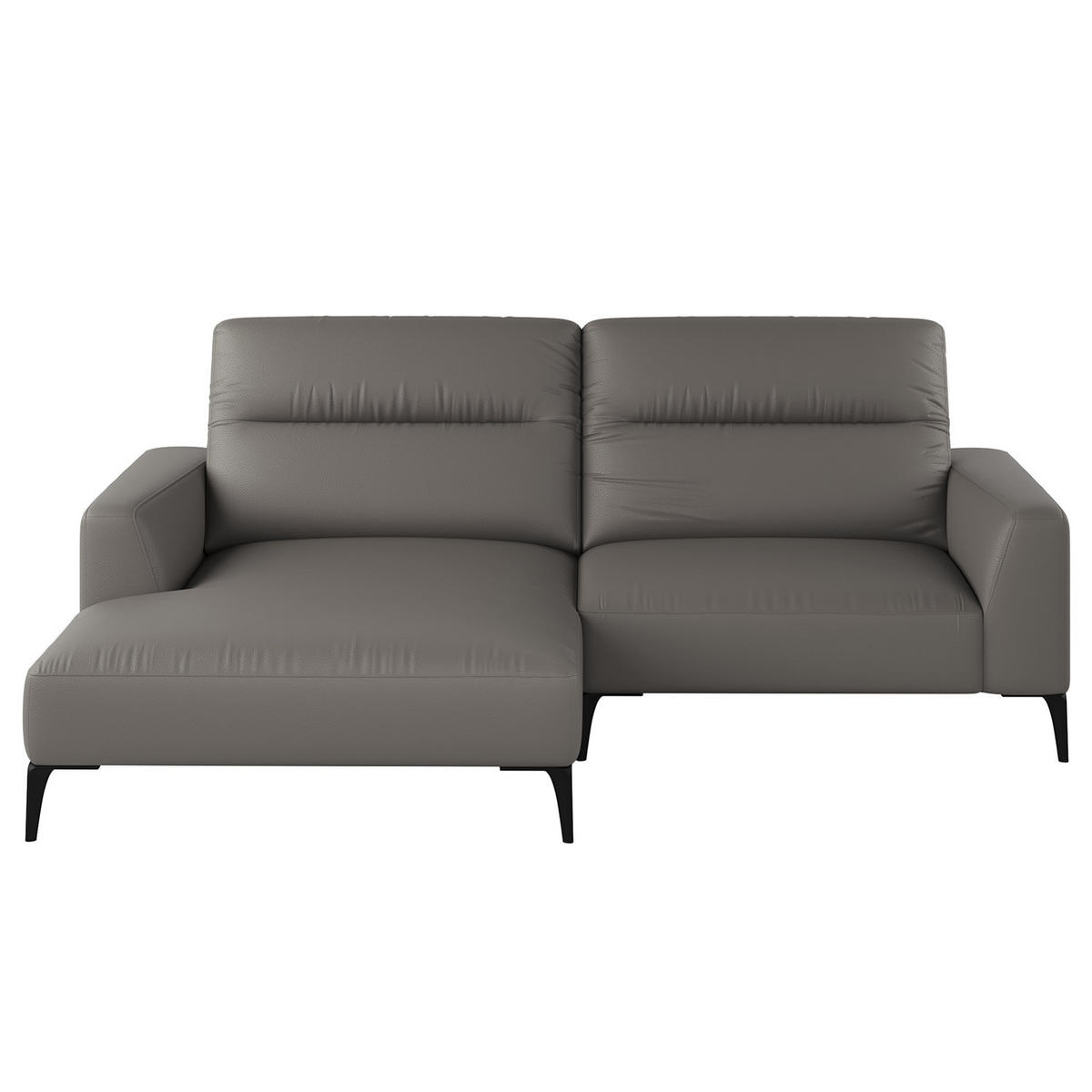 1,5-SITZER ECKSOFA mit Longchair - Schwarz/Grau, Leder/Metall (232/180cm) - home24