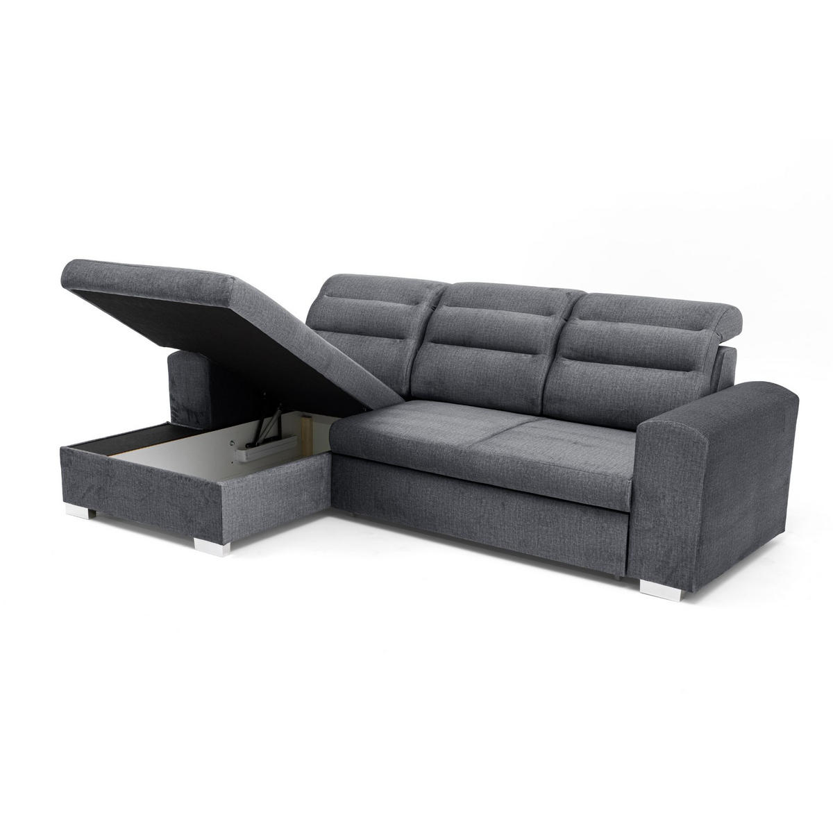 ECKSOFA CLOUD S Links mit Schlaffunktion 120x200 Velours Dunkelgrau - Chromfarben/Dunkelgrau, Holz/Kunststoff (155/260cm) - Muffo