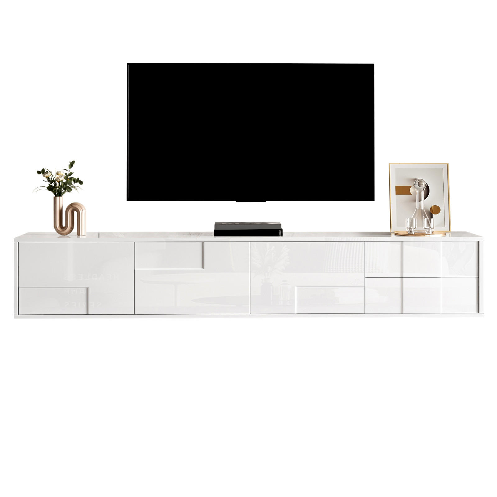 TV Lowboard 170 cm, 3 Türen, 2 Schubladen, Weiß - Weiß, Holz (170/30/30cm)