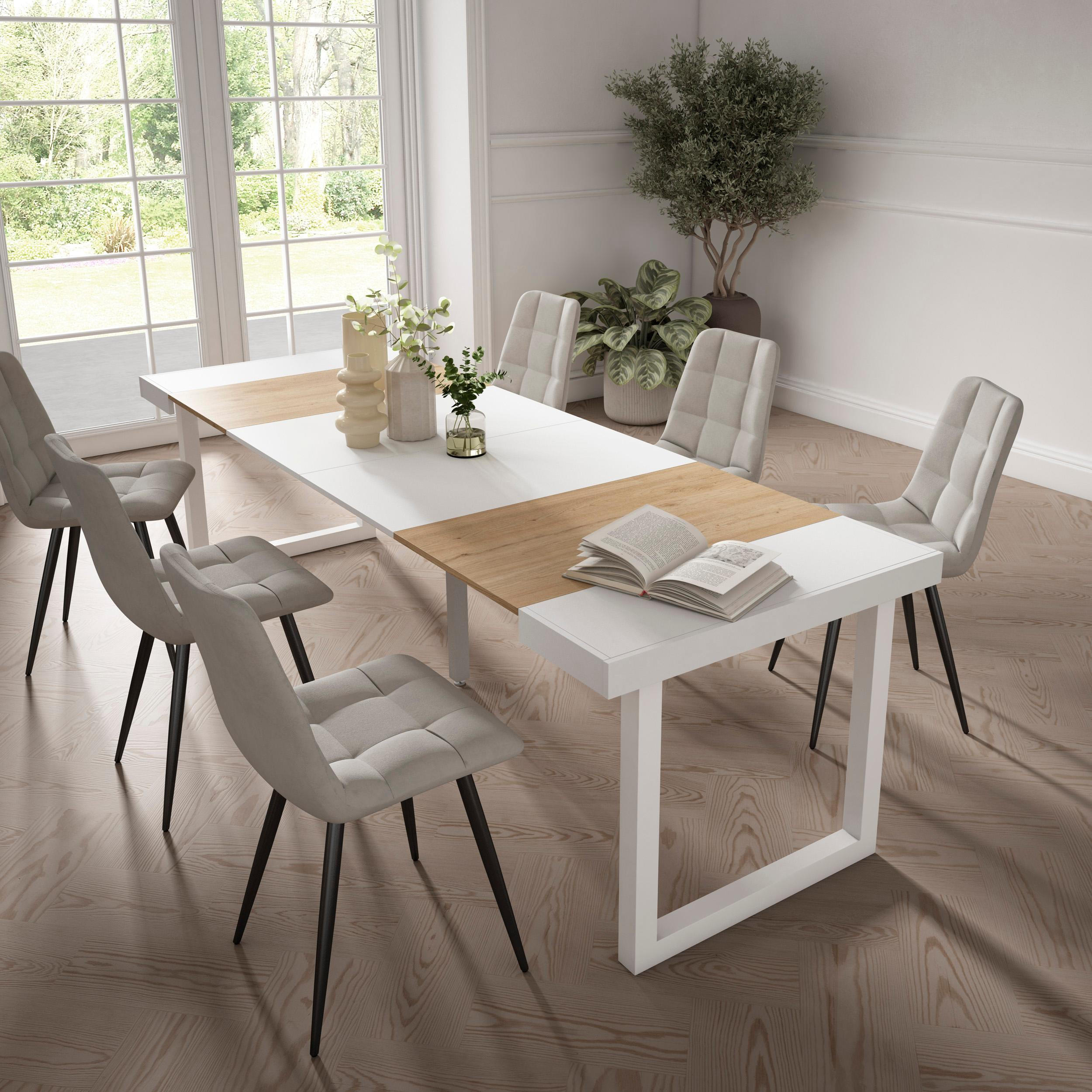 KONSOLENTISCH ausziehbar 58 bis 262cm, für 12 Gäste, eiche weiß, 90/58/73cm - Eichefarben/Weiß, Holzwerkstoff (90/262/73cm) - Skraut Home