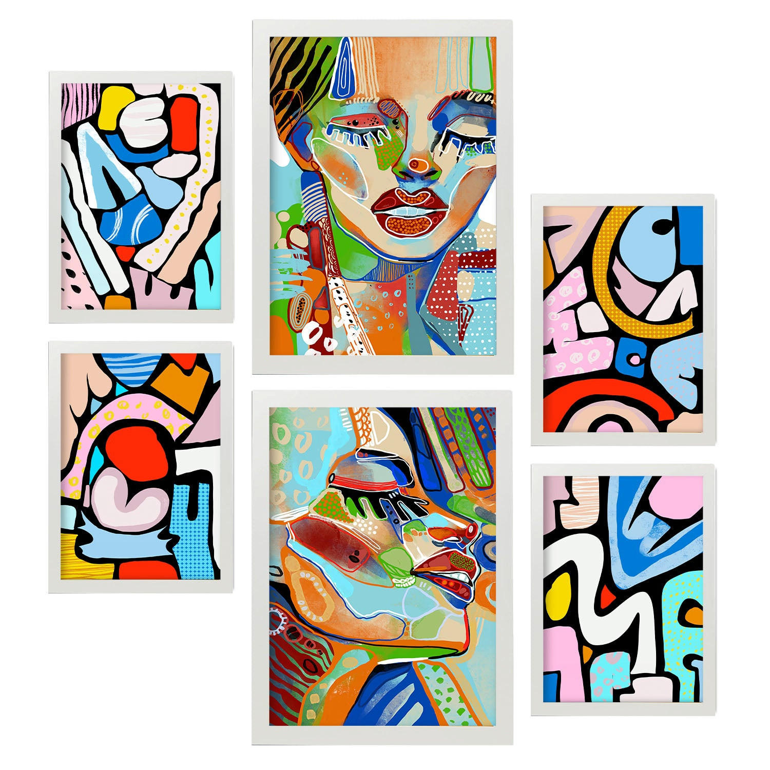 POSTER Set Mit 6 Lady Mazarelli In Weibliche Zusammenfassung Ästhetische Dekorative Gemälde Für Ihr Wohnzimmer Zuhause A3 & A4 Weißer Rahmen - Weiß, Papier (29/3cm) - Nacnic
