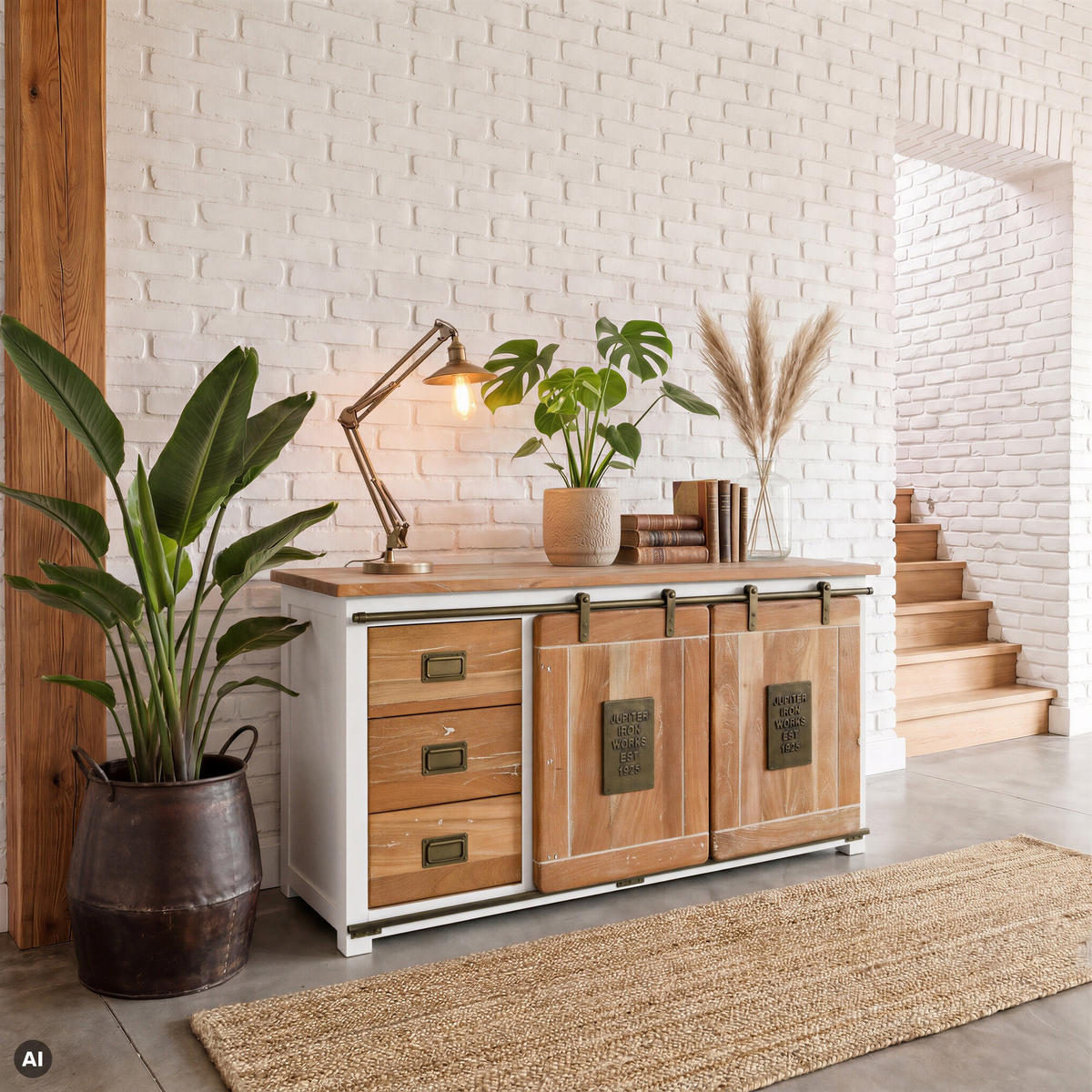 SIDEBOARD Mango 150x45x80 weiß lackiert RAILWAY #500 - Weiß, Holz (150/80/45cm) - Massivmoebel24